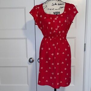 Xhilaration Red Mini Dress with Bicycle Pattern, Size Large